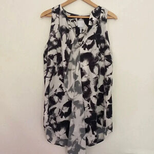 Leith sz S 100% silk mini tunic dress sleeveless black and white
